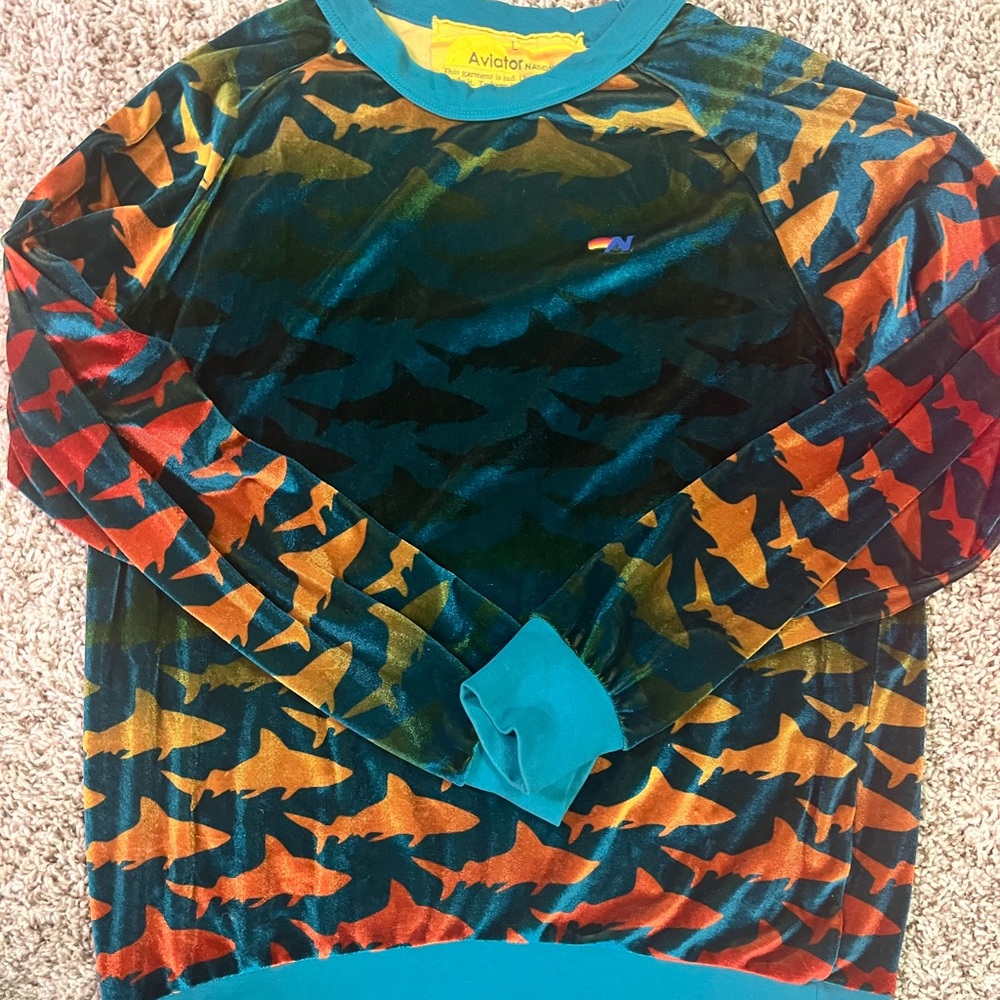 RARE NWOT Aviator Nation Shark Velvet Sweatshirt